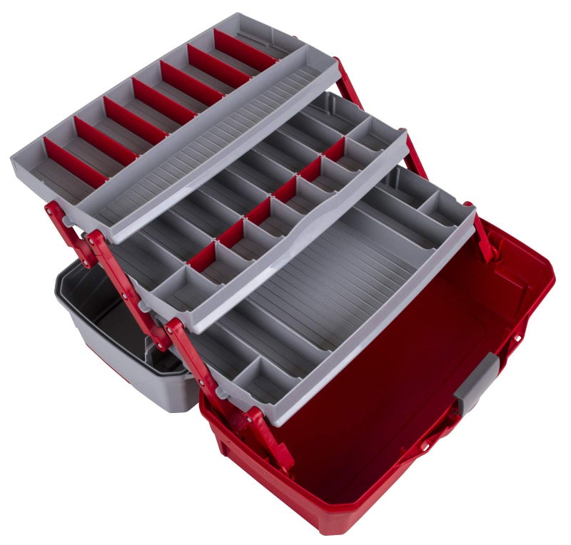 Flambeau Outdoors 6383TB 3-Tray Tackle Box - Classic Fishing Lure Storage Organizer, Large Portable Tackle Box, 32 Tray Compartments, Red/Gray - Image 3